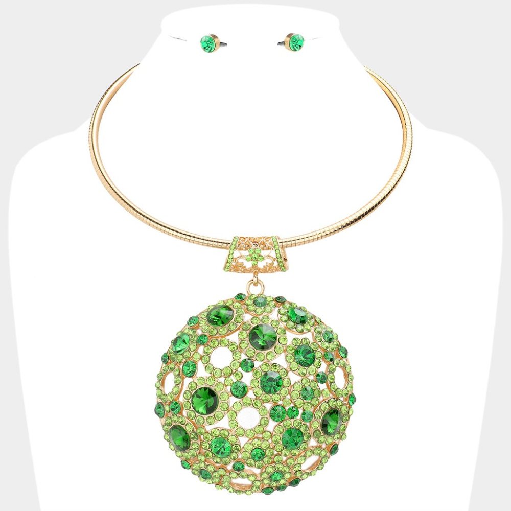 Green and Gold Bubble Stone Necklace Set